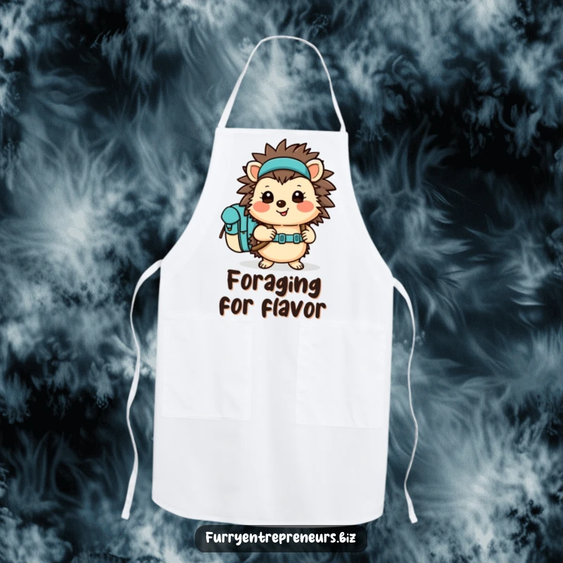 Funny Hedgehog Apron featuring a cheerful character with a backpack, ready to conquer the kitchen. Protective and humorous cooking wear.