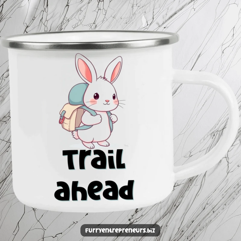 Funny rabbit explorer on a durable camping mug, ready for outdoor adventures, a practical and humorous gift item.