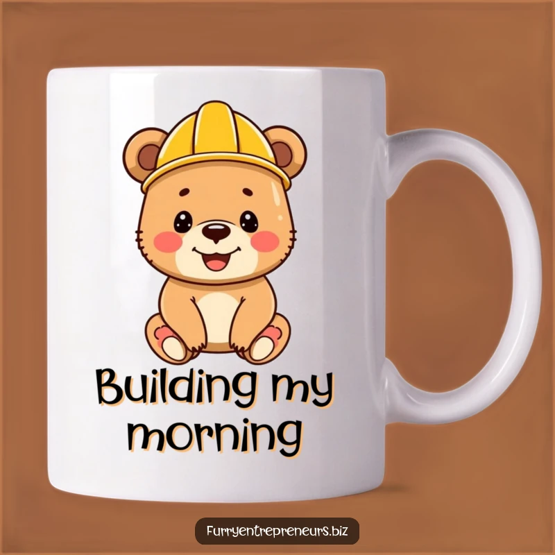 Funny Bear Cub Construction Mug - Happy Builder Ready to Work Gift