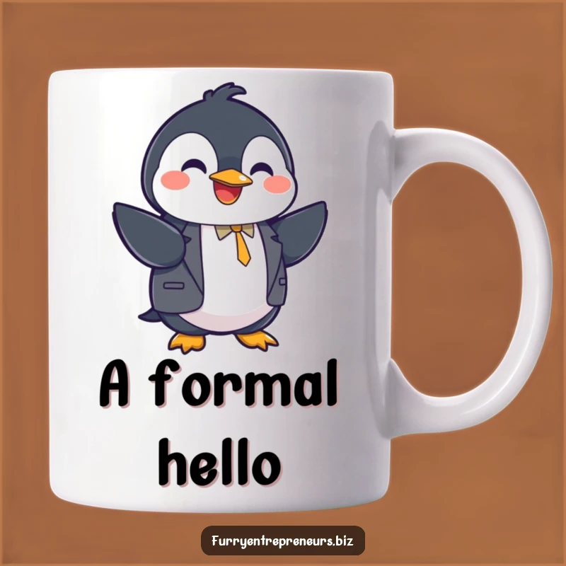 Funny Penguin Suit Handshake Mug - Hilarious Business Humor Gift