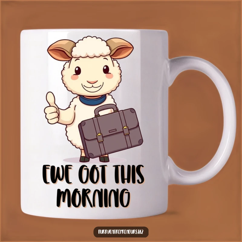 Funny Thumbs Up Sheep Briefcase Mug: Calm Success Humor Gift!