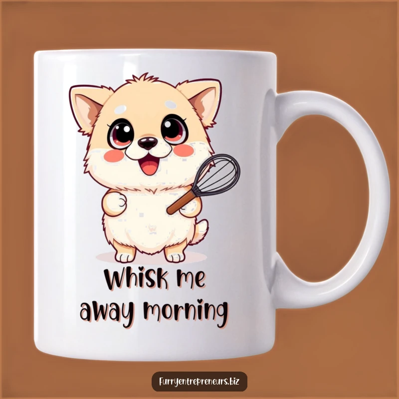 Funny Whisking Dog Mug: Joyful Fluffy Pup with Happy Eyes, Perfect Funny Gift for Bakers