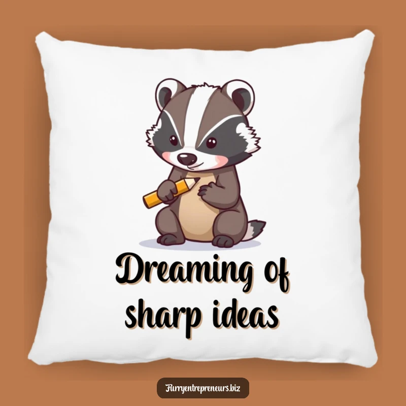 Funny Pillow: Badger's Pencil Prep - Cozy Comfort Gift!