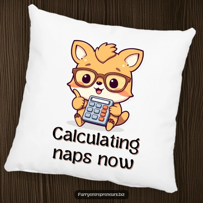 Funny animal accountant pillow, a cheerful creature in glasses points at a mini calculator, a soft and smart addition to any seating area.