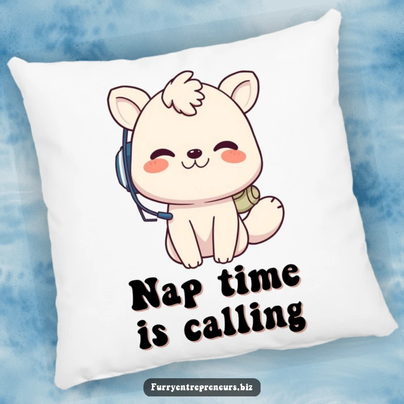 Funny animal call center pillow, a playful creature with a headset grins while on a call, a soft and humorous addition to any seating.