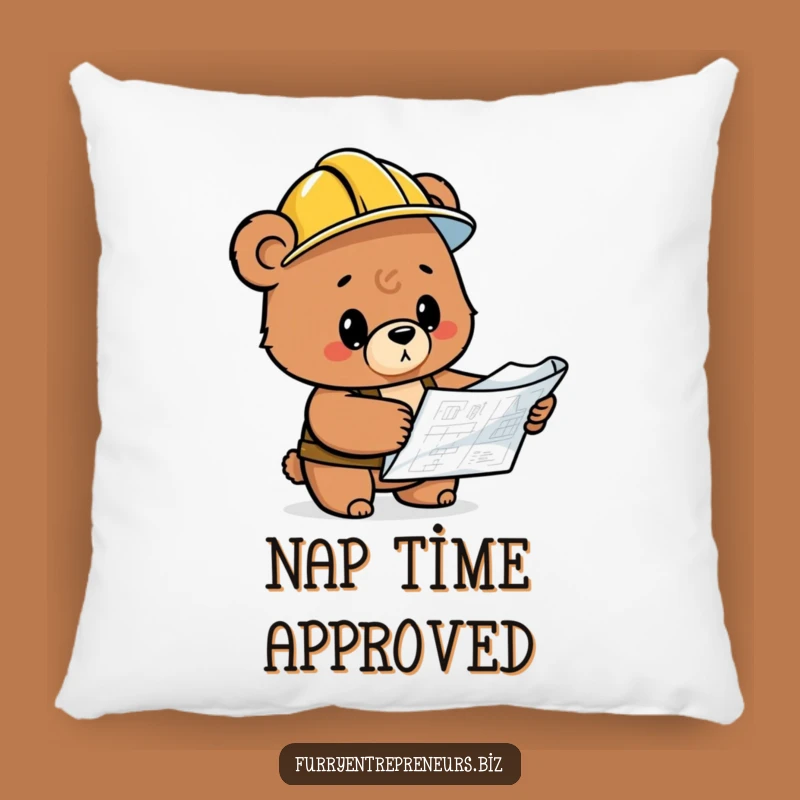 Funny Bear Blueprint Pillow: Cozy Construction Humor for Your Decor
