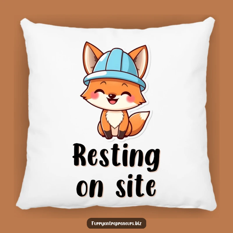 Funny Fox Hard Hat Pillow - Cozy Construction Humor Decor