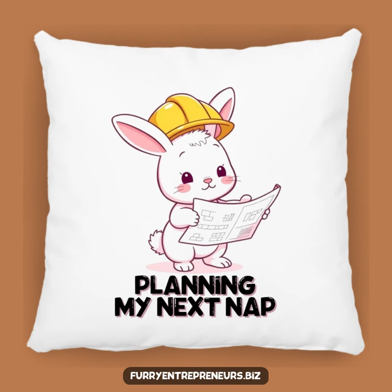 Funny Bunny Builder Pillow: Cozy Construction Inspector Cushion Gift
