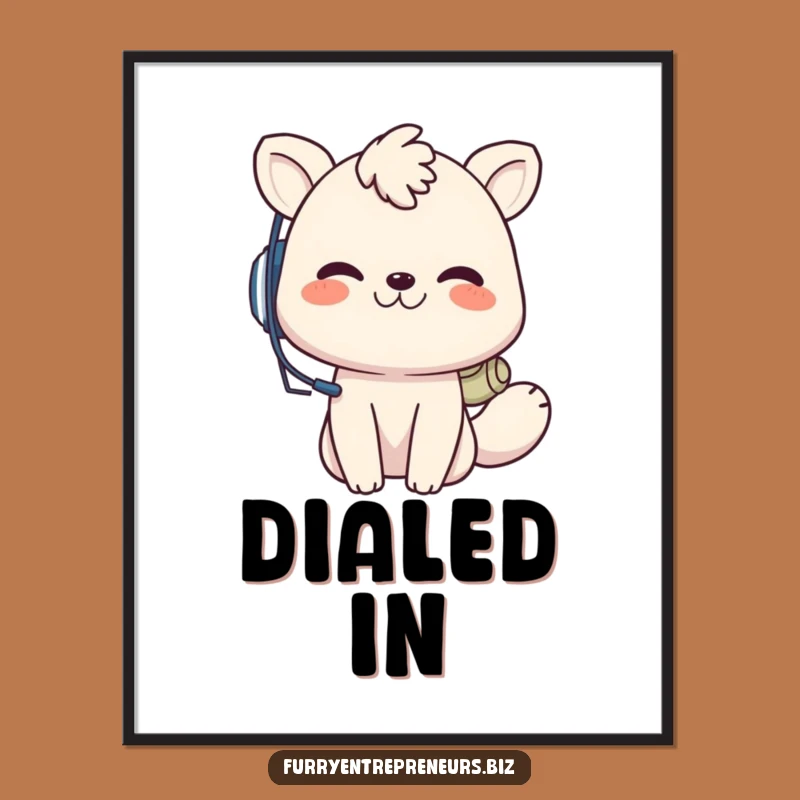 Funny Animal Call Center Digital Art Print: Grinning headset art, perfect funny gift.