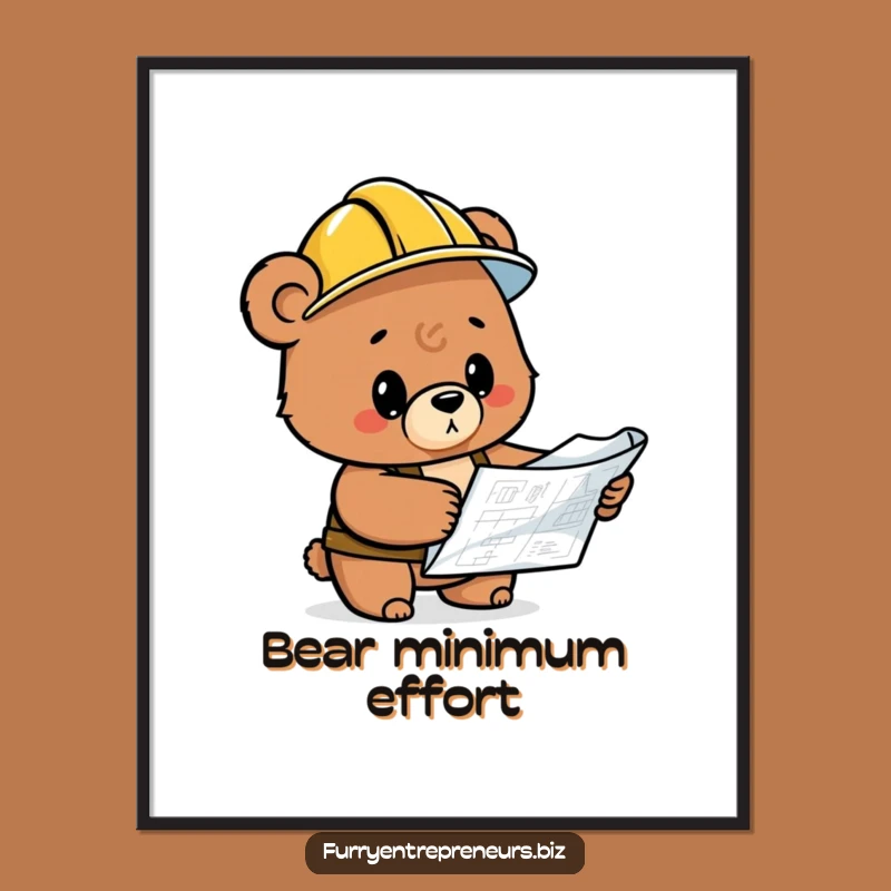 Funny Bear Blueprint Digital Art: Instant Hilarious Construction Decor