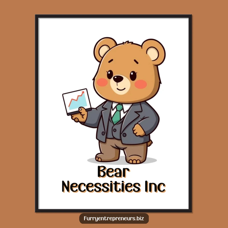 Funny Bear Business Graph Digital Art: Corporate Humor Decor!