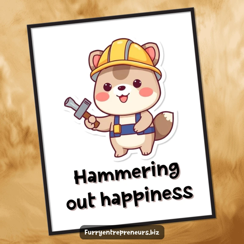 Funny Construction Animal Digital Art Print: A happy animal in a construction helmet with a tool, bringing cheerful building vibes as a printable funny gift.