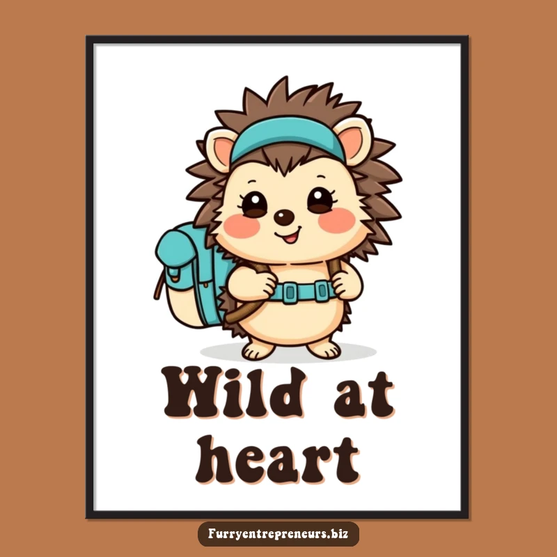 Funny Hedgehog Digital Art Print - Hiking Backpack Character Decor Gift