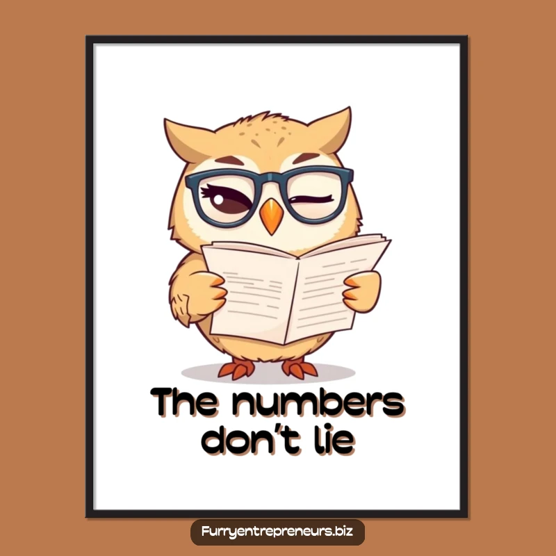 Funny Owl Finance Art Print: Winking Owl Glasses Digital Design, Instant Funny Gift!