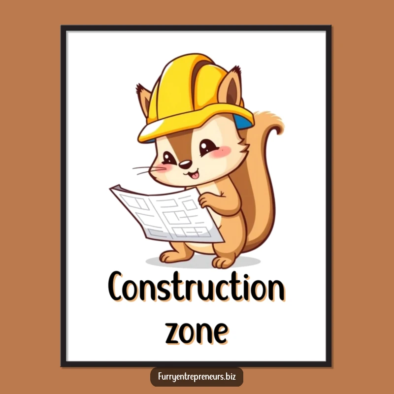 Funny Squirrel Blueprint Digital Art: Hilarious Inspector Print for Wall Decor