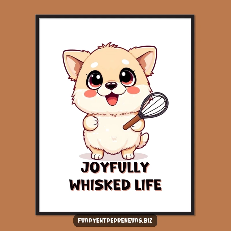Funny Whisking Dog Digital Art: Joyful Fluffy Pup Download for Framing