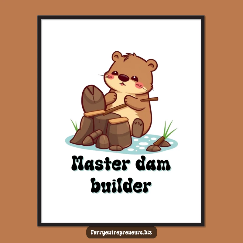 Funny Digital Art: Beaver Building Tiny Dam - Instant Whimsical Gift!