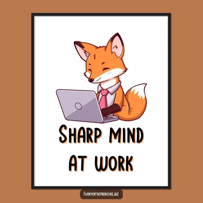 Funny Fox Tie Laptop Digital Art - Instant Professional Office Decor