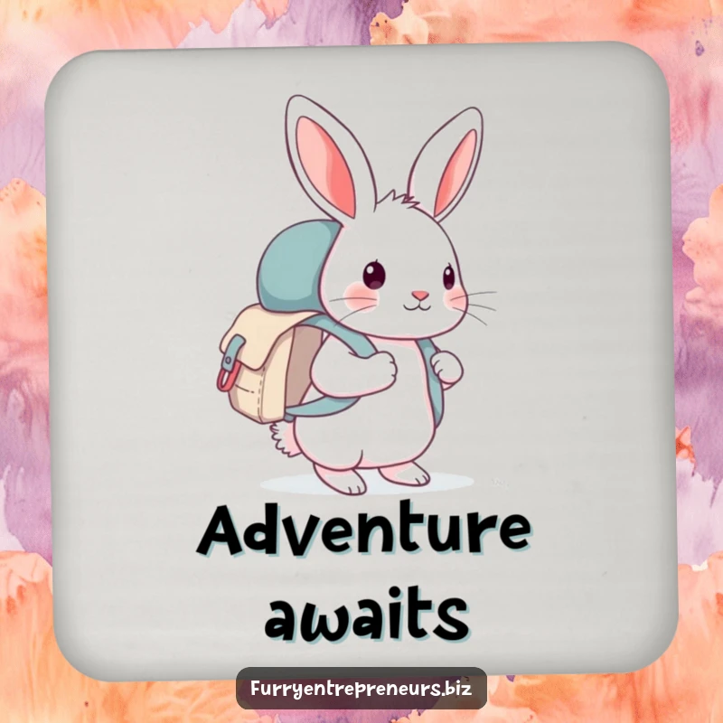 Funny rabbit explorer character depicted on drink coasters, protecting surfaces with style, a humorous home accessory.