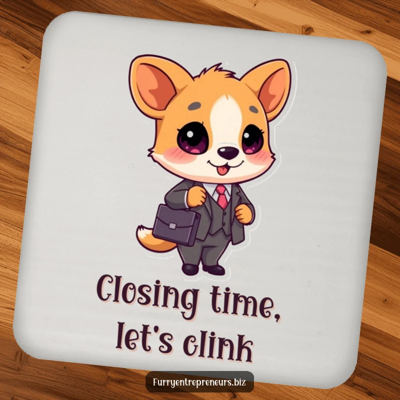 Funny Business Animal Coaster: A cute animal in a business suit with a briefcase, adding professional charm to drinks, perfect as a chic funny gift.