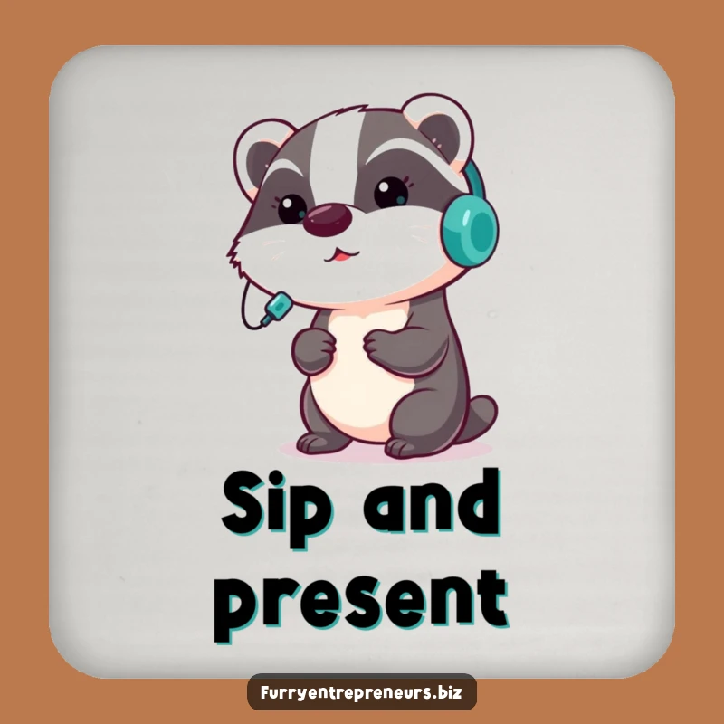 Funny Badger Presentation Coaster Set: Protect Surfaces with Focused Critter Flair