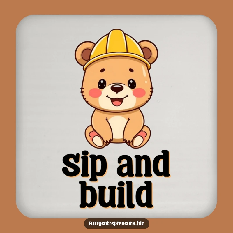 Funny Bear Cub Coaster - Protect Your Surface with Builder's Charm