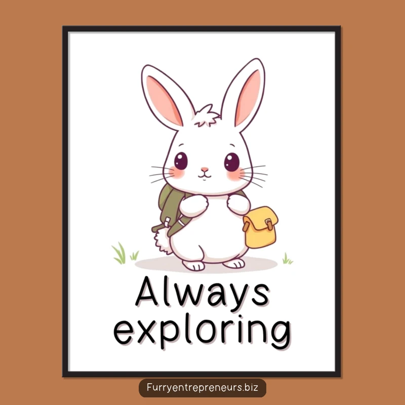 Funny Rabbit Explorer Poster - Adorable Backpack Adventure Art