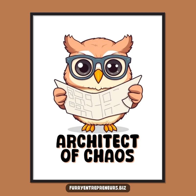 Funny Owl Blueprint Poster - Creative Design Wall Art for Thinkers