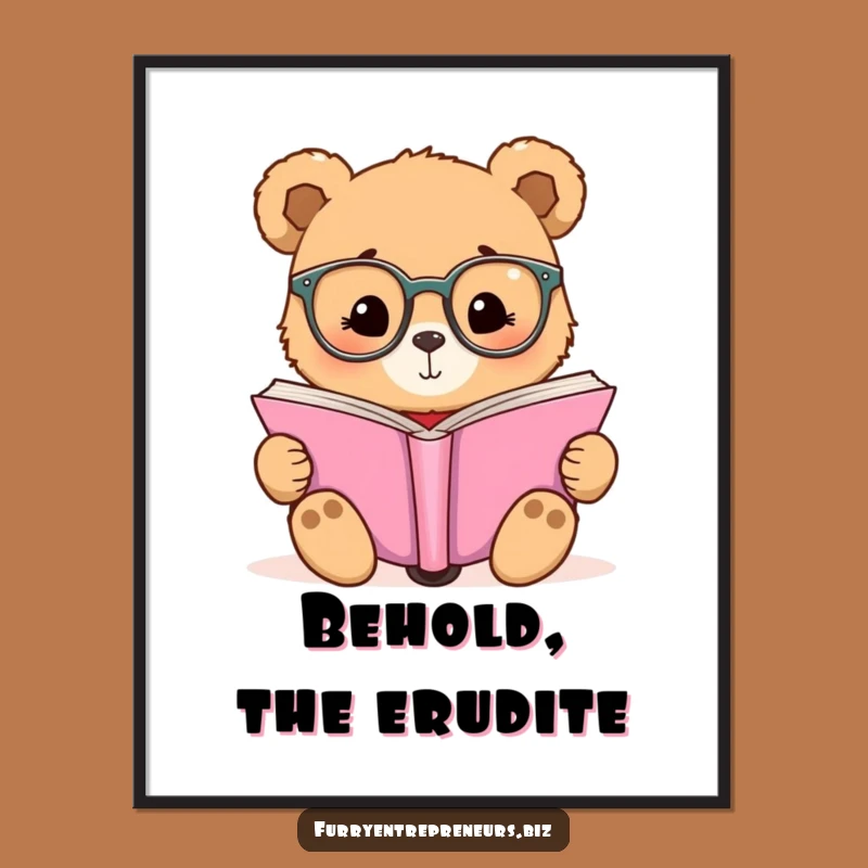 Funny Bear Reading Glasses Poster - Whimsical Wall Art & Book Lover Gift