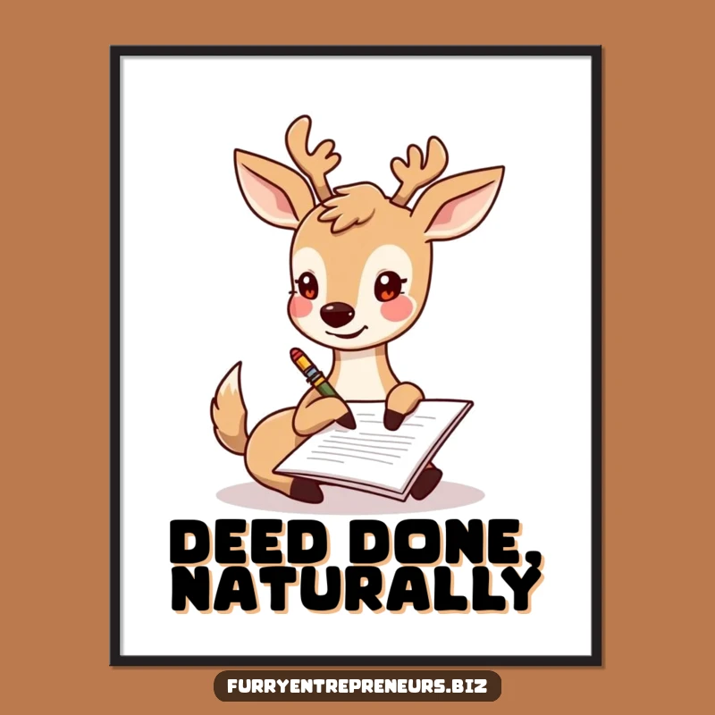 Funny Deer Signing Document Poster: Hilarious Wall Art for Home or Office