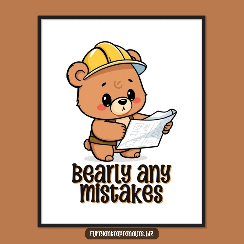 Funny Bear Blueprint Poster: Hilarious Construction Wall Art for a Laugh
