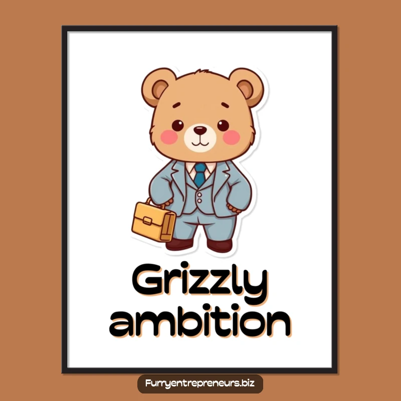 Funny Bear in Suit Poster - Dapper Wall Art for Executives