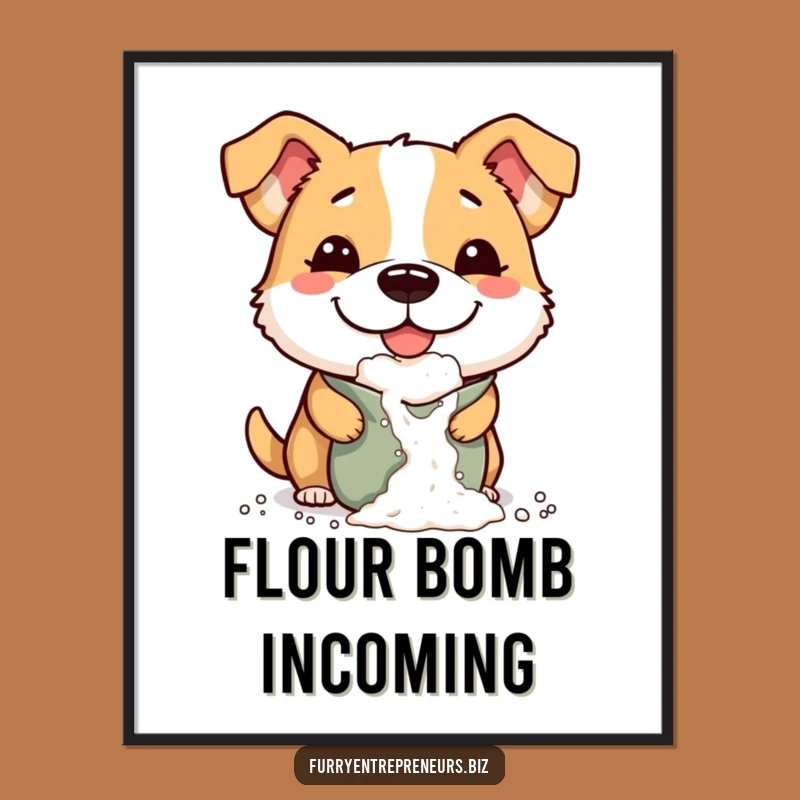 Funny Flour Dog Poster: Comical Pup Art, Unique Funny Gift for Kitchen Decor