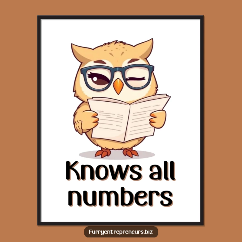 Funny Owl Finance Poster: Winking Owl Glasses & Report Art, Unique Funny Gift!