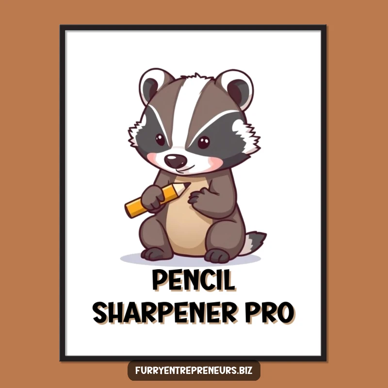 Funny Poster: Badger Sharpening Pencil - Determined Wall Art Gift!