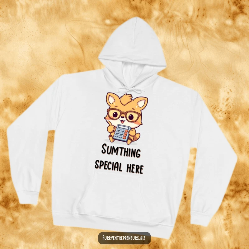 Funny animal accountant hoodie, a cheerful creature in glasses points at a mini calculator, ideal for cozy and brainy warmth.