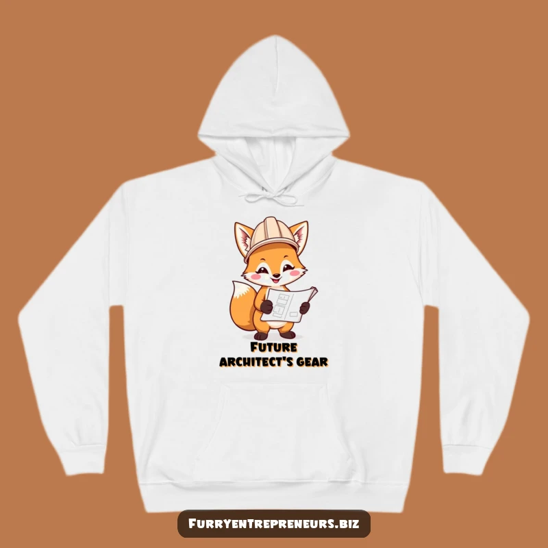 Funny Fox Construction Hoodie: Warm Hard Hat Fox With Blueprint, Cozy Funny Gift!