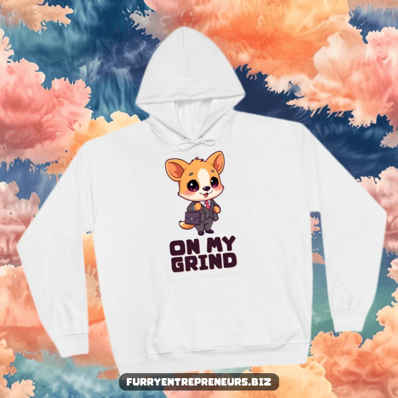 Funny Business Animal Hoodie: A cute animal in a tiny business suit and briefcase, offering professional style and cozy humor as a funny gift.