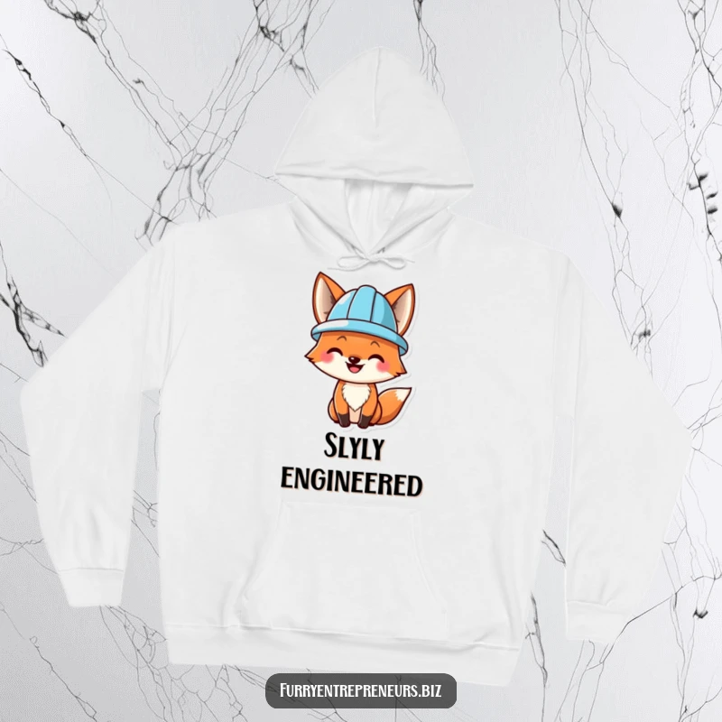 Funny hoodie with a smiling fox wearing a small hard hat, perfect for staying warm while embodying cheerful construction spirit.