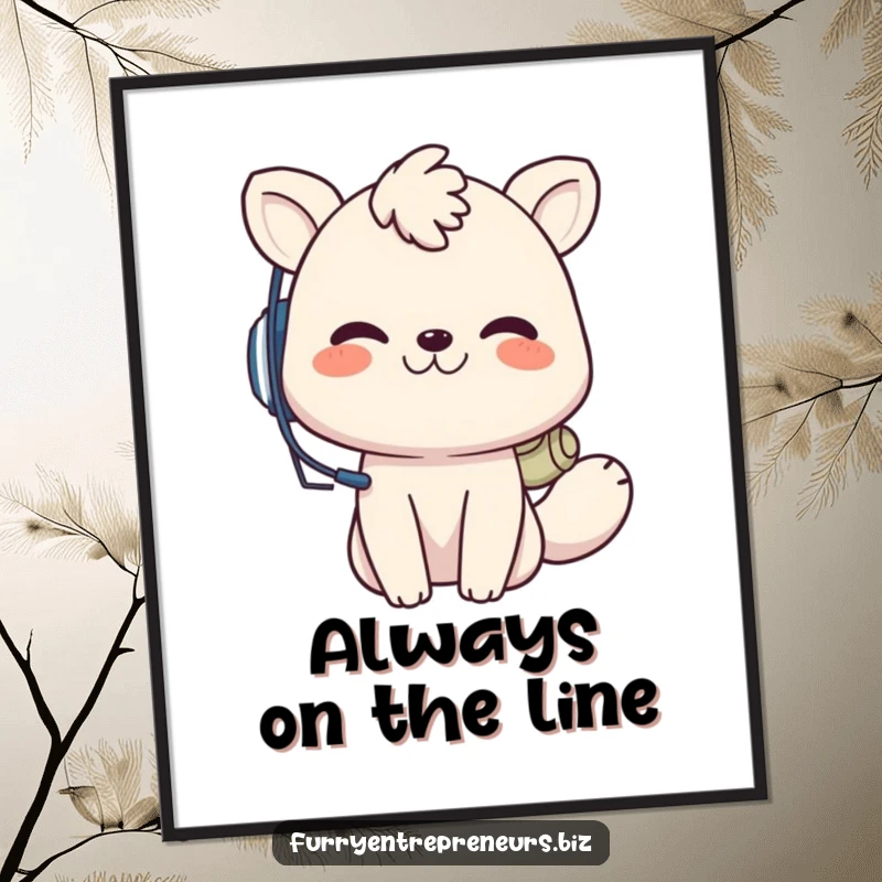 Funny Free Printable Wall Art: Playful animal wearing a tiny headset grins ear-to-ear while taking an important, humorous call.