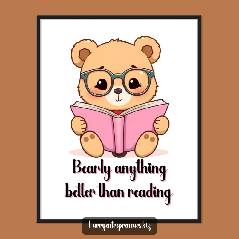 Free Printable Wall Art: Bear in Glasses Reading; Hilarious Downloadable Decor