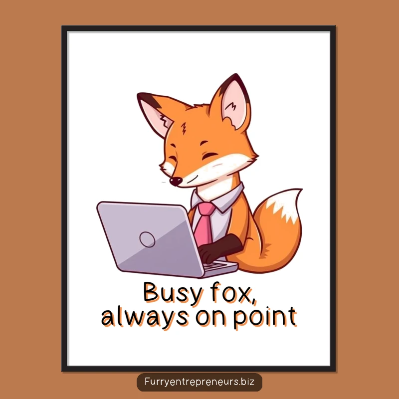 Free Printable Wall Art: Fox in Tie Typing; Office Downloadable Humor