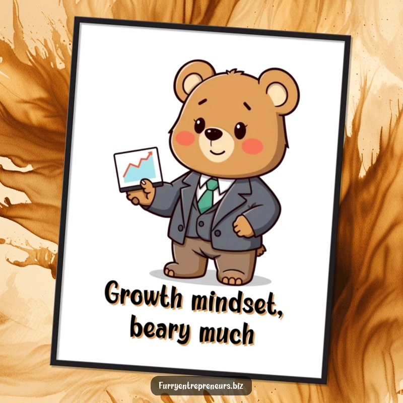 Funny Free Printable Wall Art: Bear in a tiny suit confidently presents a business graph, making a statement.