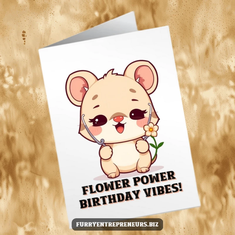 Funny Free Printable Birthday Card: Delighted animal with a stethoscope listening to a flower, spreading joy and health.