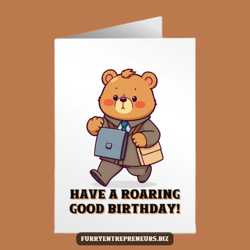 Free Printable Bear Birthday Card: Funny Power Walking Briefcase Printable Greeting Card Downloadable Gift
