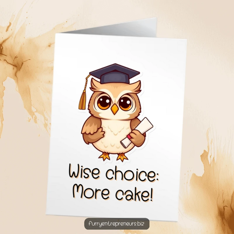 Funny Free Printable Birthday Card: An owl in a graduation cap holding a diploma, celebrating another year.