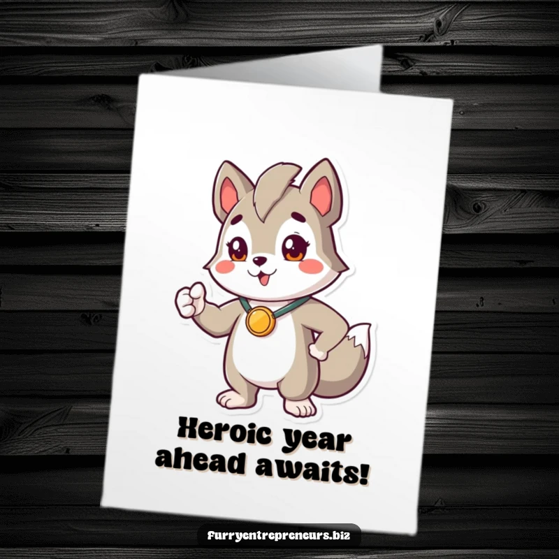 Funny Free Printable Birthday Card: Proud animal in a medal striking a heroic pose, ready for a birthday celebration.