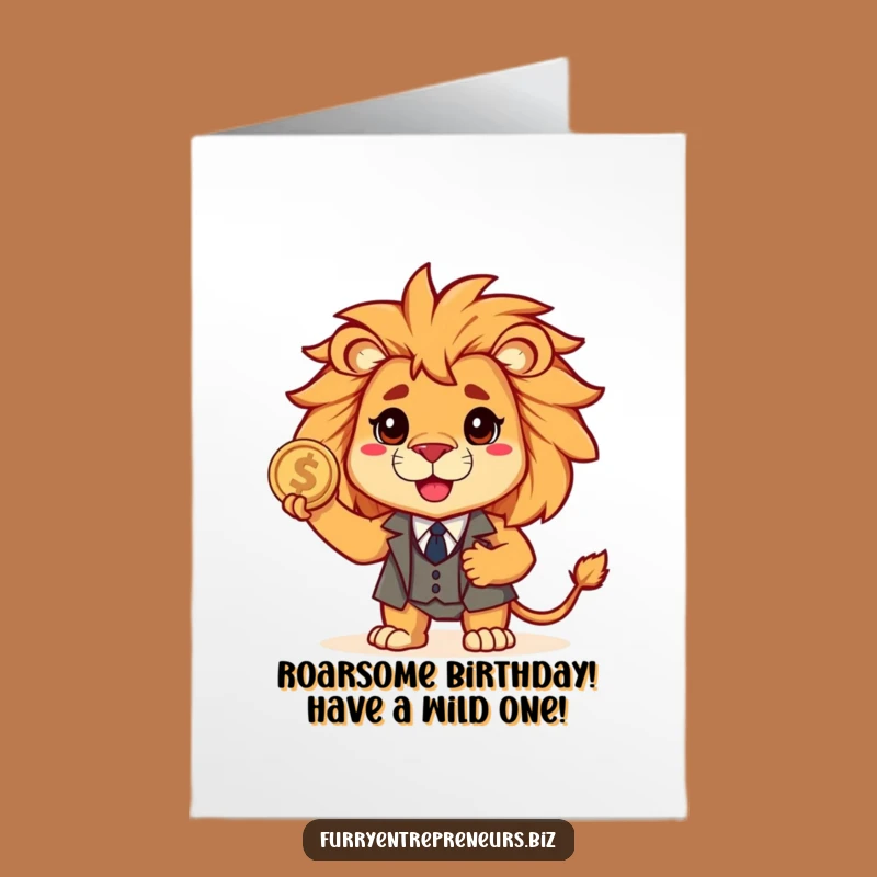 Free Printable Birthday Card: Brave Lion in Suit for a Hilarious Downloadable Gift