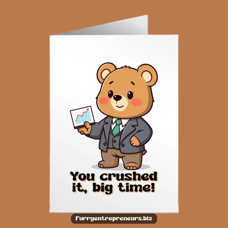 Free Printable Congrats Card: Bear Business Graph - Funny Downloadable Gift