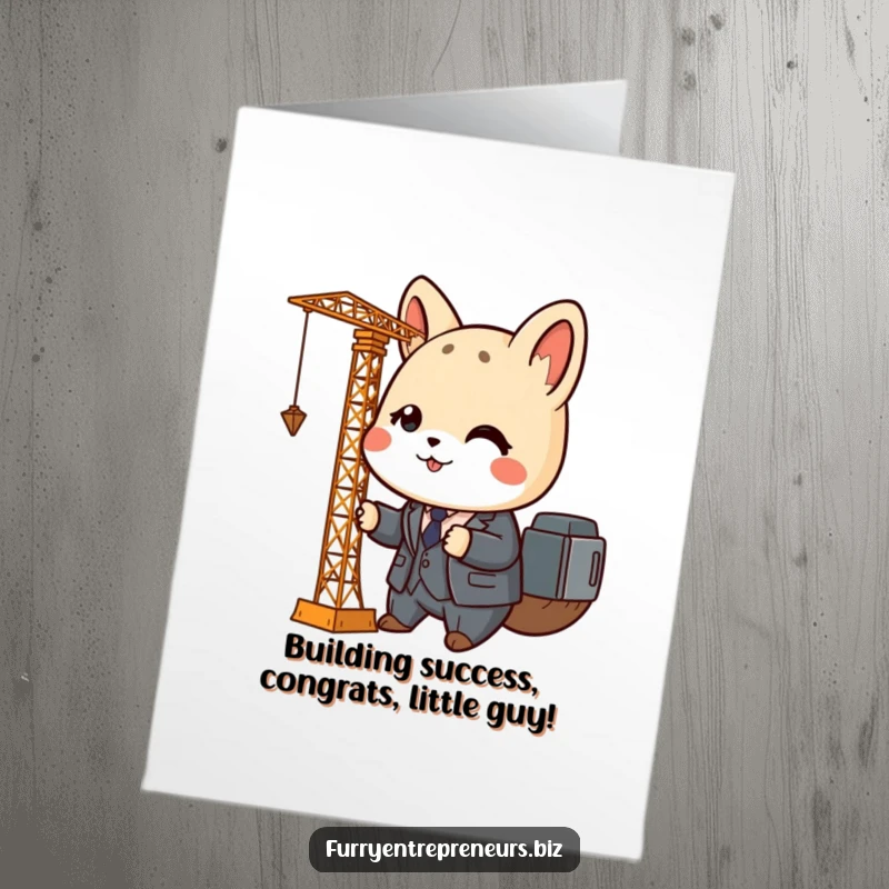 Free Printable Congratulations Card: Animal in a business suit operating a tiny crane, a funny congratulation.